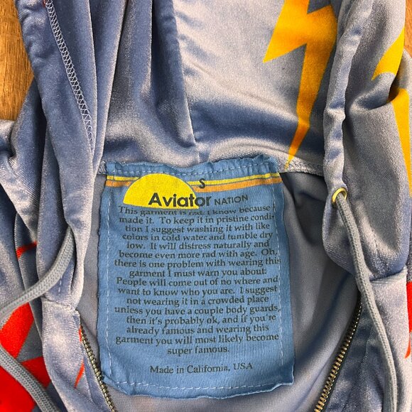 Aviator Nation Slate Blue Velour Lighting Bolt Full Zip Hoodie Sz S - Picture 4 of 10